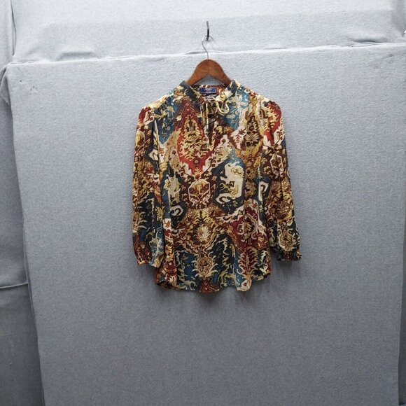Chaps Tops - Chaps Petite Womens Multicolor Paisley Print Long Sleeve Blouse Size PL